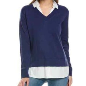 Women's Navy cashmere layered V-Neck Sweater Medium NWT